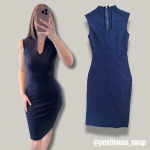 Navy Blue Midi Cocktail Dress, Size S